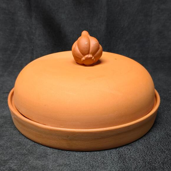Vintage Ceramic Terra Cotta Garlic Roaster Baker Glazed Plate Dome 7" - Picture 4 of 10